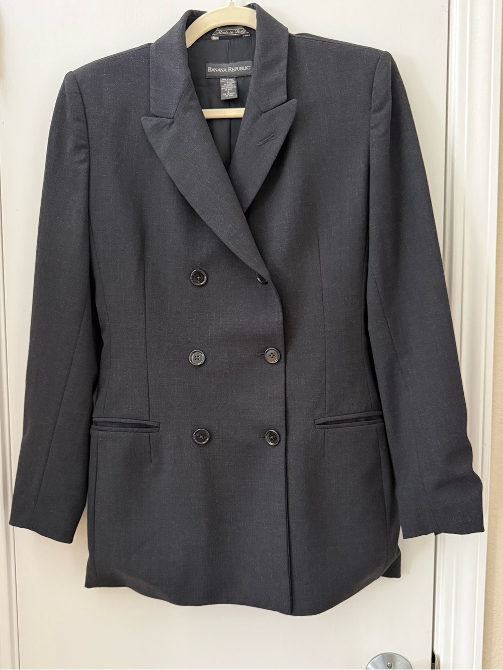 Vintage Banana Republic Women's Double-Breasted Charcoal Blazer, Size 2